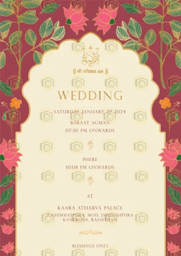 Wedding Invitation Card Featuring A Delicate Floral Design In Soft Colors